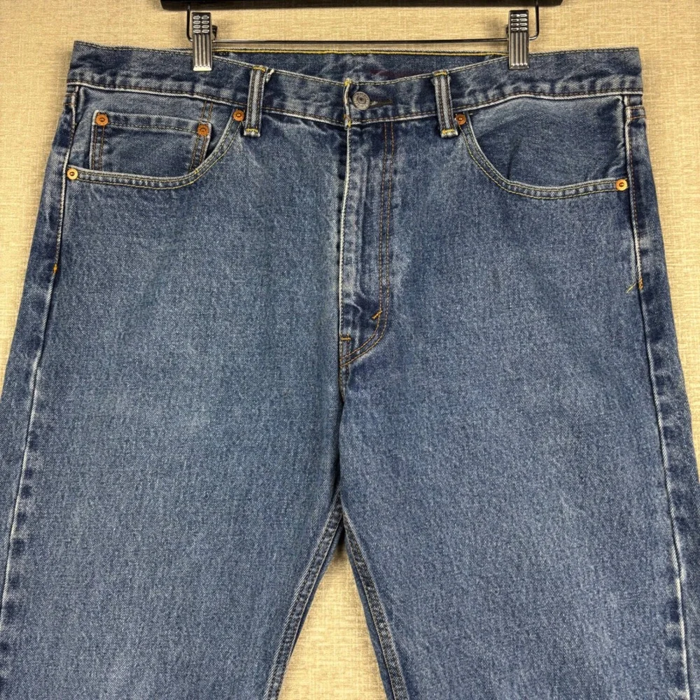 Levis 505 Mens 38x34 Jeans Medium Blue Washed Denim Workwear Fade